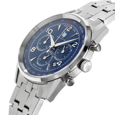 Montre Lip Himalaya Chronographe Quartz cadran bleu bracelet acier 40 mm