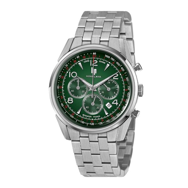 Montre Lip Himalaya Chronographe Quartz cadran vert bracelet acier 40 mm