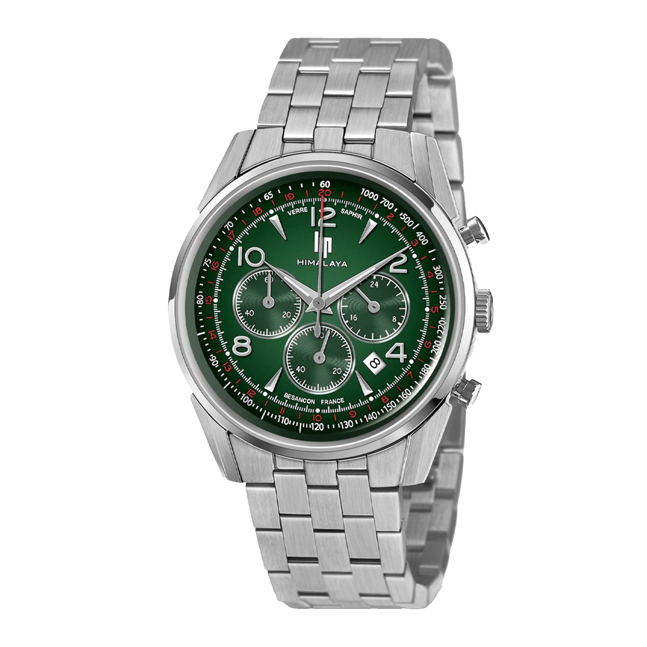 Montre Lip Himalaya Chronographe Quartz cadran vert bracelet acier 40 mm