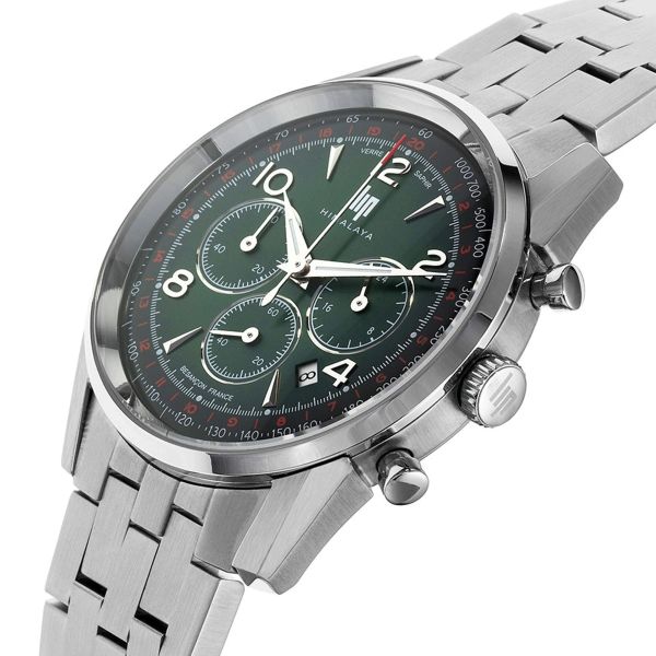 Montre Lip Himalaya Chronographe Quartz cadran vert bracelet acier 40 mm