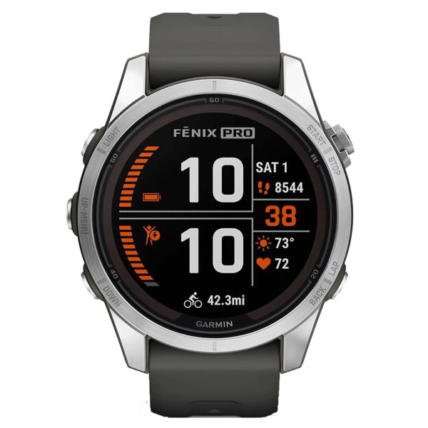 Montre Garmin Fénix 7S Pro Solar Edition Silver bracelet silicone gris 42 mm