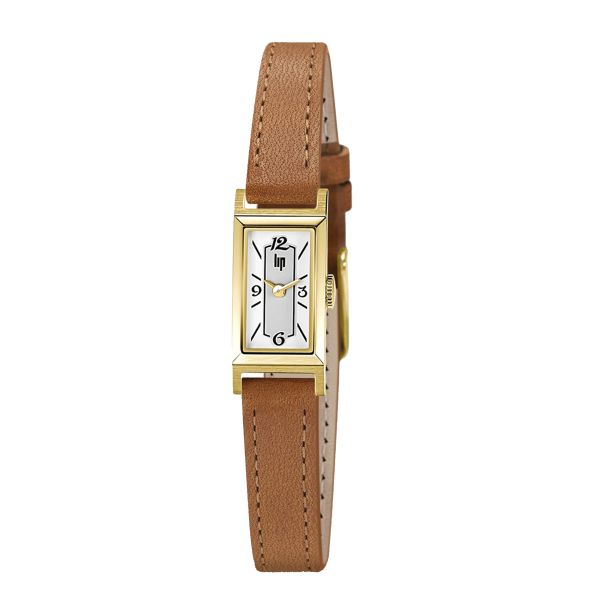 Lip Churchill T13 quartz steel PVD gold-plated white dial leather strap 13 x 29 mm