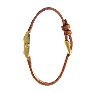 Montre Lip Churchill T13 quartz acier PVD doré cadran blanc bracelet cuir 13 x 29 mm