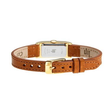 Montre Lip Churchill T13 quartz acier PVD doré cadran blanc bracelet cuir 13 x 29 mm