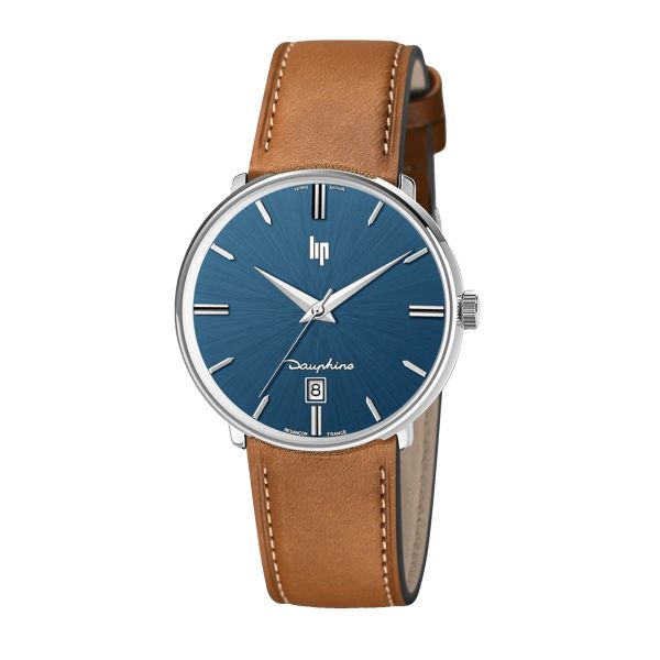 Montre Lip Dauphine quartz cadran bleu bracelet cuir 38 mm