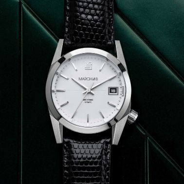 Montre March LA.B AM69 Automatique White bracelet cuir lézard 36 mm