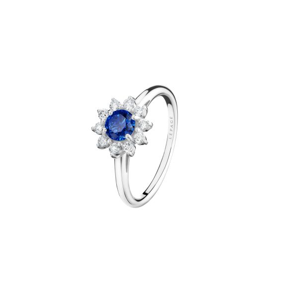 Lepage Marguerite ring in white gold, sapphire and diamonds