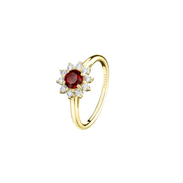 Lepage Marguerite ring in yellow gold, ruby and diamonds
