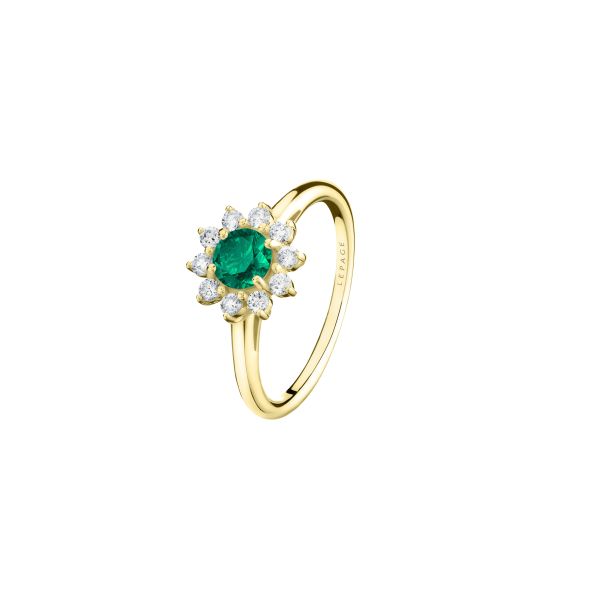 Lepage Marguerite ring in yellow gold, emerald and diamonds