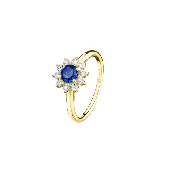 Lepage Marguerite ring in yellow gold, sapphire and diamonds