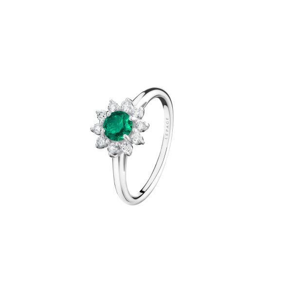 Lepage Marguerite ring in white gold, emerald and diamonds