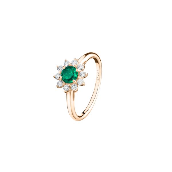 Lepage Marguerite ring in rose gold, emerald and diamonds