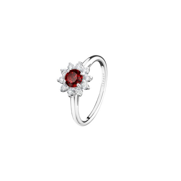 Lepage Marguerite ring in white gold, ruby and diamonds