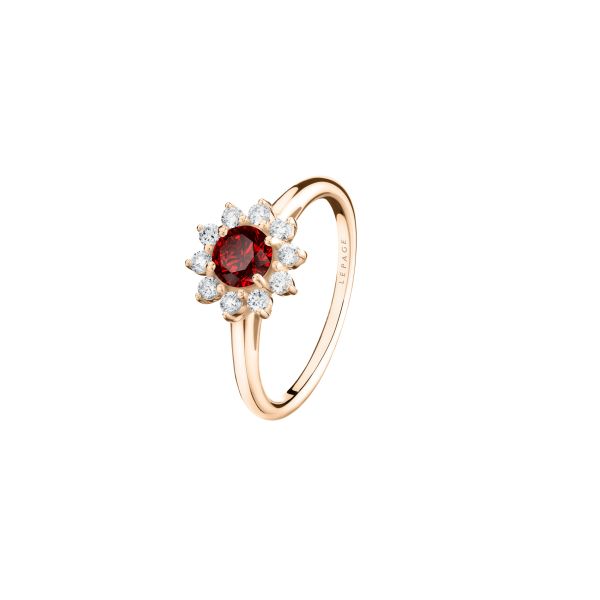 Lepage Marguerite ring in rose gold, ruby and diamonds