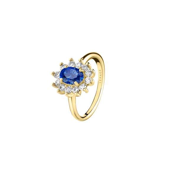 Lepage Daisy ring in yellow gold, sapphire and diamonds