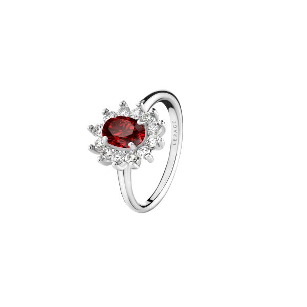Lepage Daisy ring in white gold, ruby and diamonds
