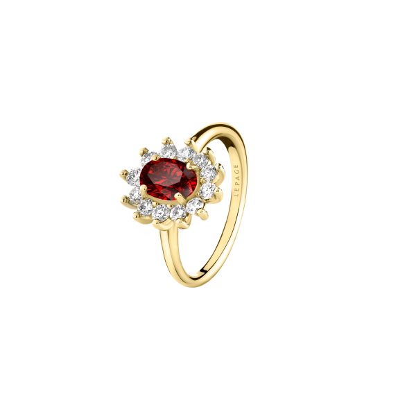Lepage Daisy ring in yellow gold, ruby and diamonds