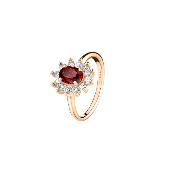 Lepage Daisy ring in rose gold, ruby and diamonds