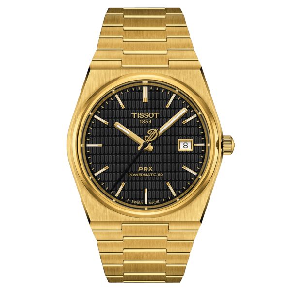 Tissot PRX Powermatic 80 Damian Lillard automatic watch black dial stainless steel bracelet pvd yellow gold 40 mm T137.407.33.05