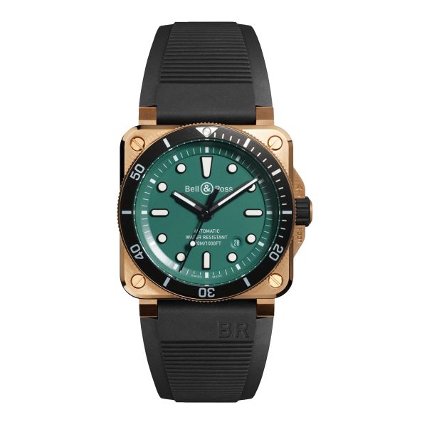 Bell & Ross BR 03-92 Diver Black & Green Bronze automatic green dial rubber strap 42 mm