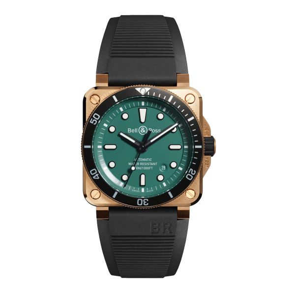 Montre Bell & Ross BR 03-92 Diver Black & Green Bronze automatique cadran vert bracelet caoutchouc 42 mm