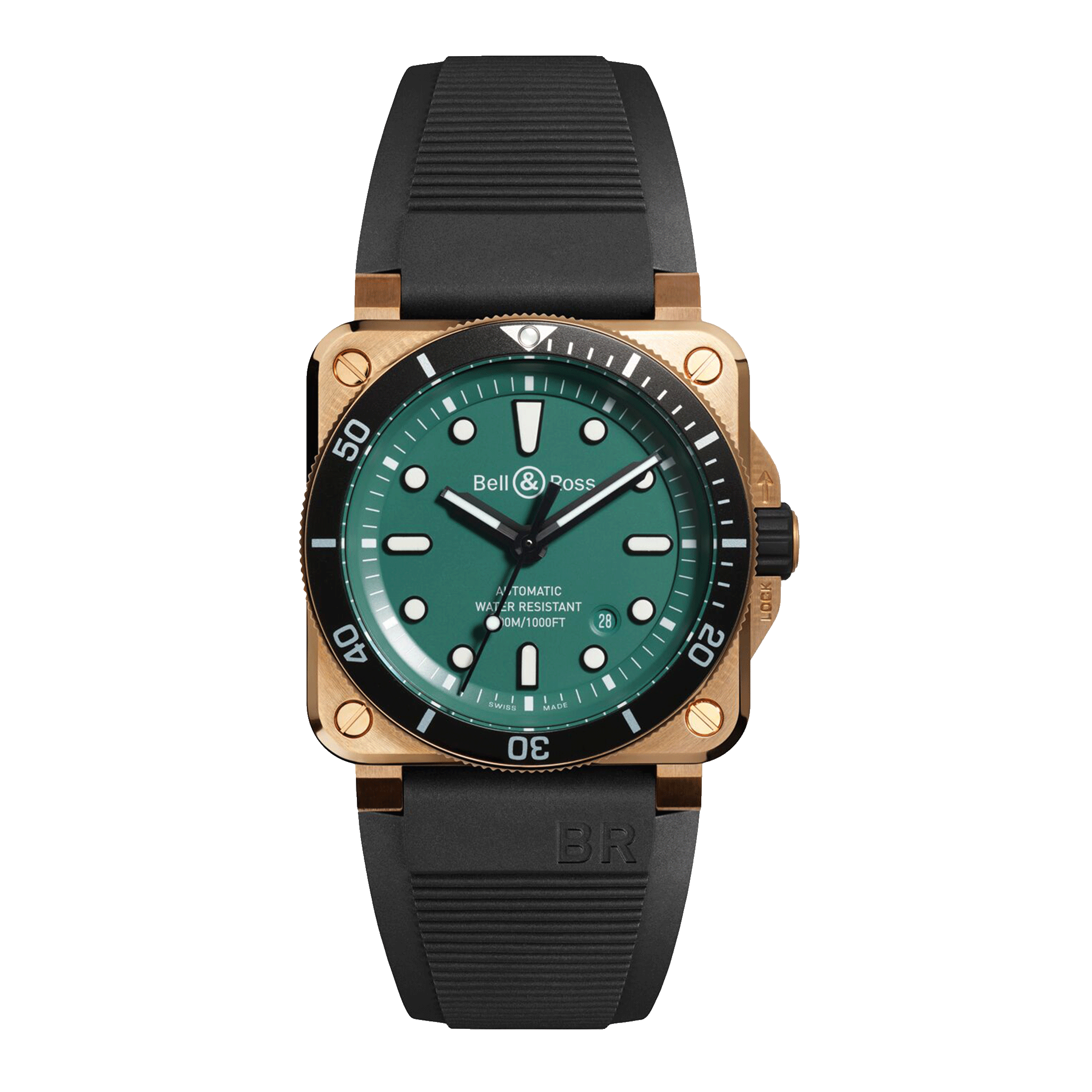 Montre Bell & Ross BR 03-92 Diver Black & Green Bronze automatique cadran vert bracelet caoutchouc 42 mm