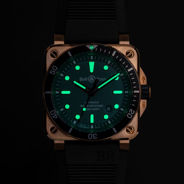 Montre Bell & Ross BR 03-92 Diver Black & Green Bronze automatique cadran vert bracelet caoutchouc 42 mm