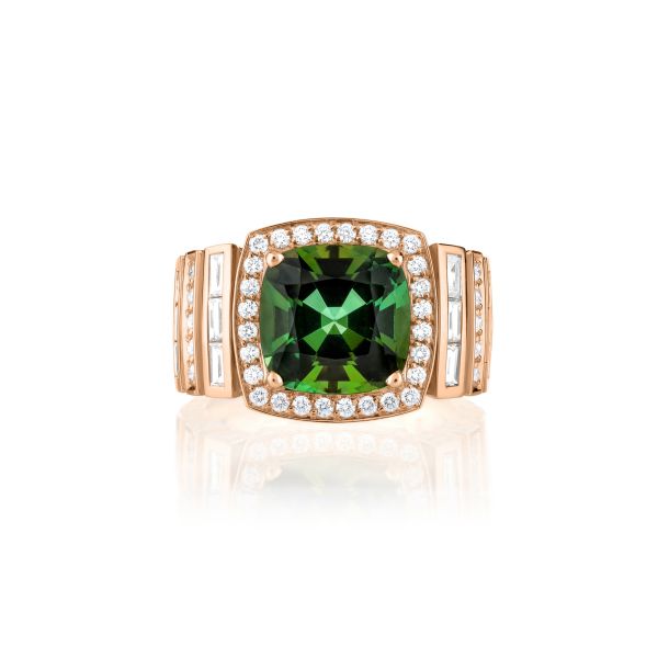 Bague Lepage Joséphine en or rose, tourmaline verte et diamants