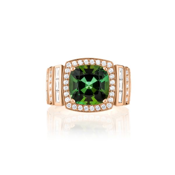 Lepage Joséphine ring in rose gold, green tourmaline and diamonds
