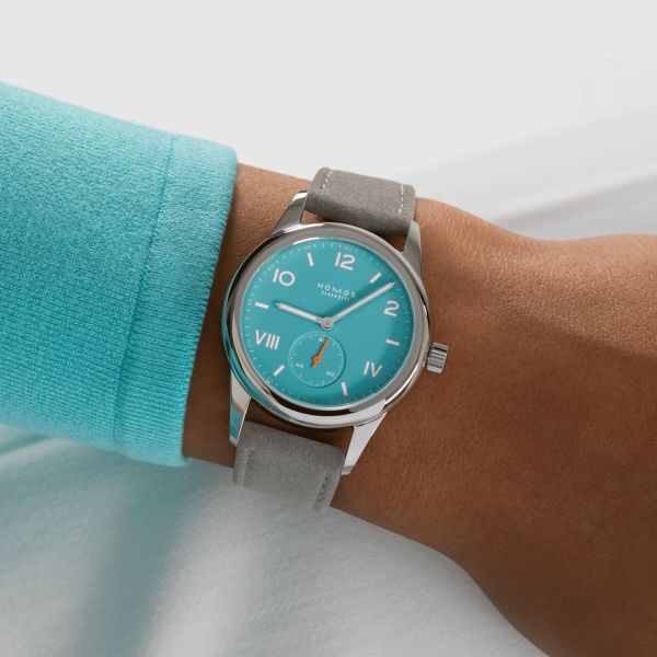 NOMOS Club Campus Endless Blue mechanical stainless steel watch turquoise blue dial  36 mm 717