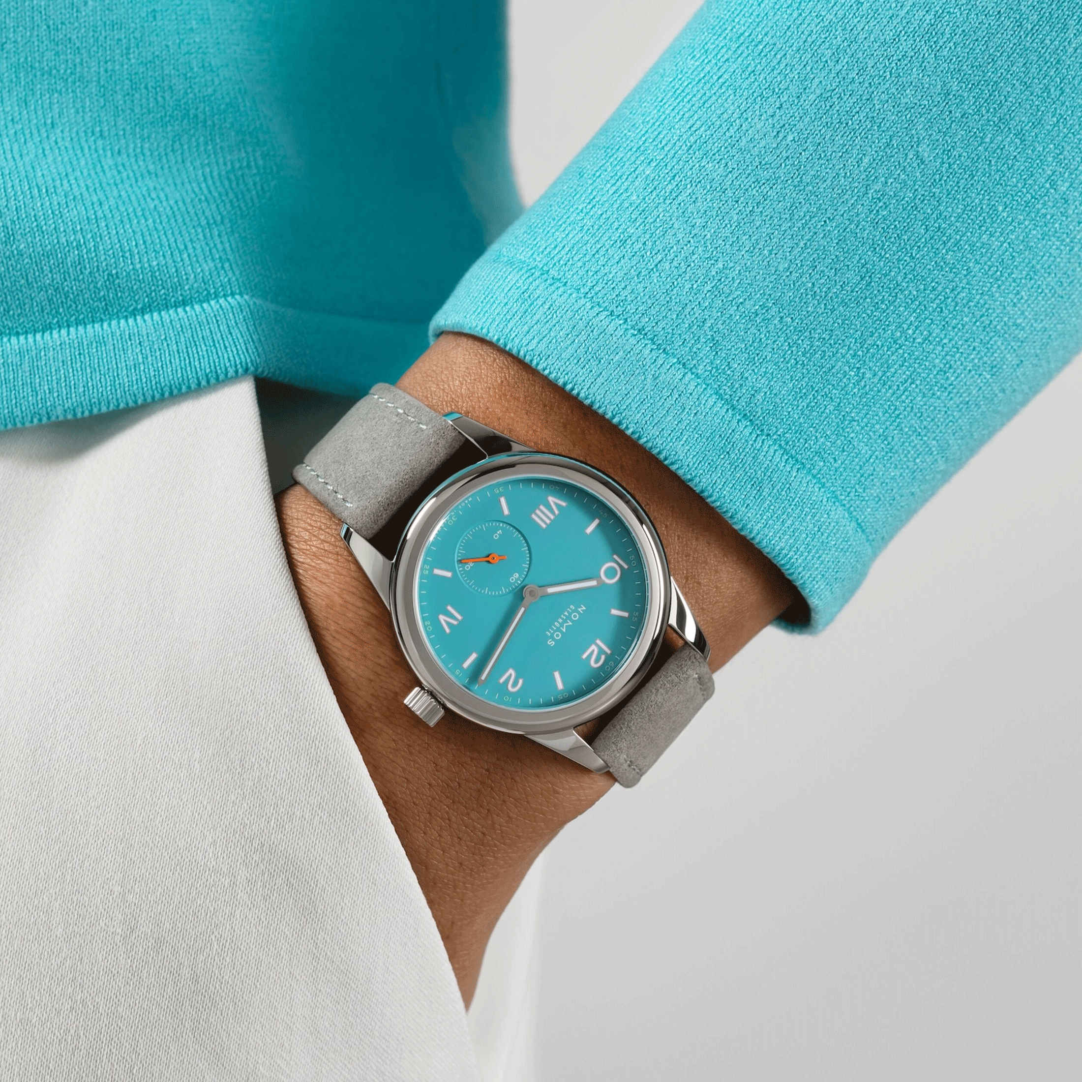 NOMOS Club Campus Endless Blue mechanical stainless steel watch turquoise blue dial  36 mm 717