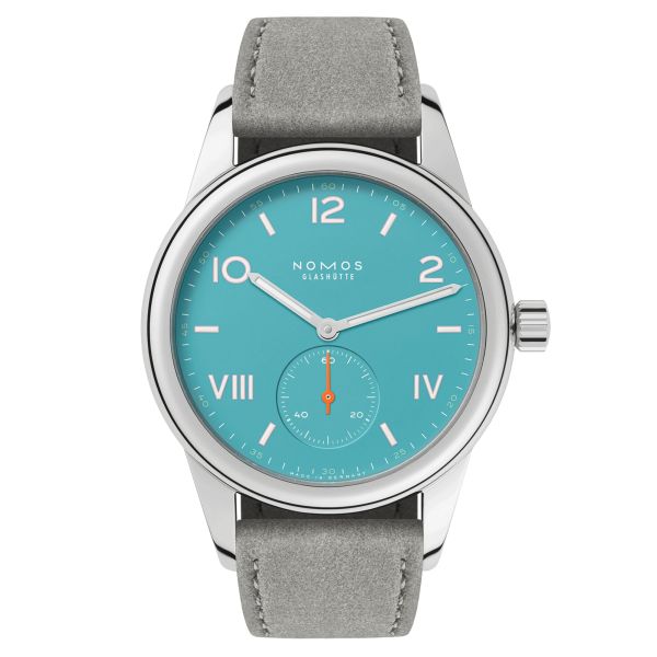 NOMOS Club Campus Endless Blue mechanical stainless steel watch turquoise blue dial  36 mm 717