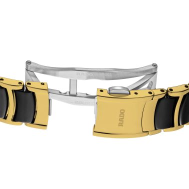 Montre Rado Centrix Diamonds quartz index diamants cadran noir bracelet acier pvd or jaune et céramique noire 30,5 mm R30025712