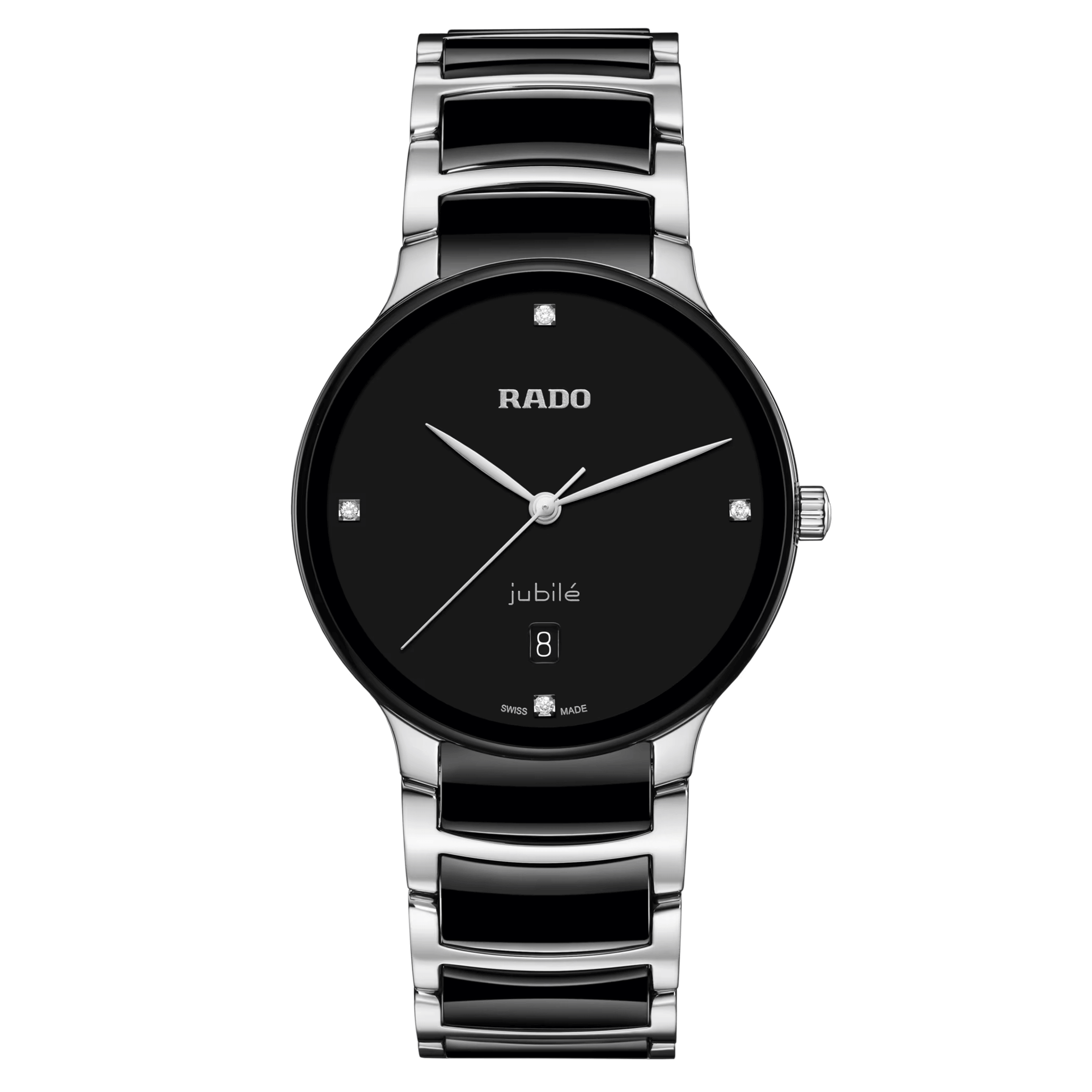 Montre Rado Centrix Diamonds quartz index diamants cadran noir bracelet acier et céramique 39,5 mm R30021712