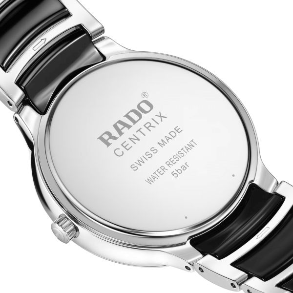 Montre Rado Centrix Diamonds quartz index diamants cadran noir bracelet acier et céramique 39,5 mm R30021712