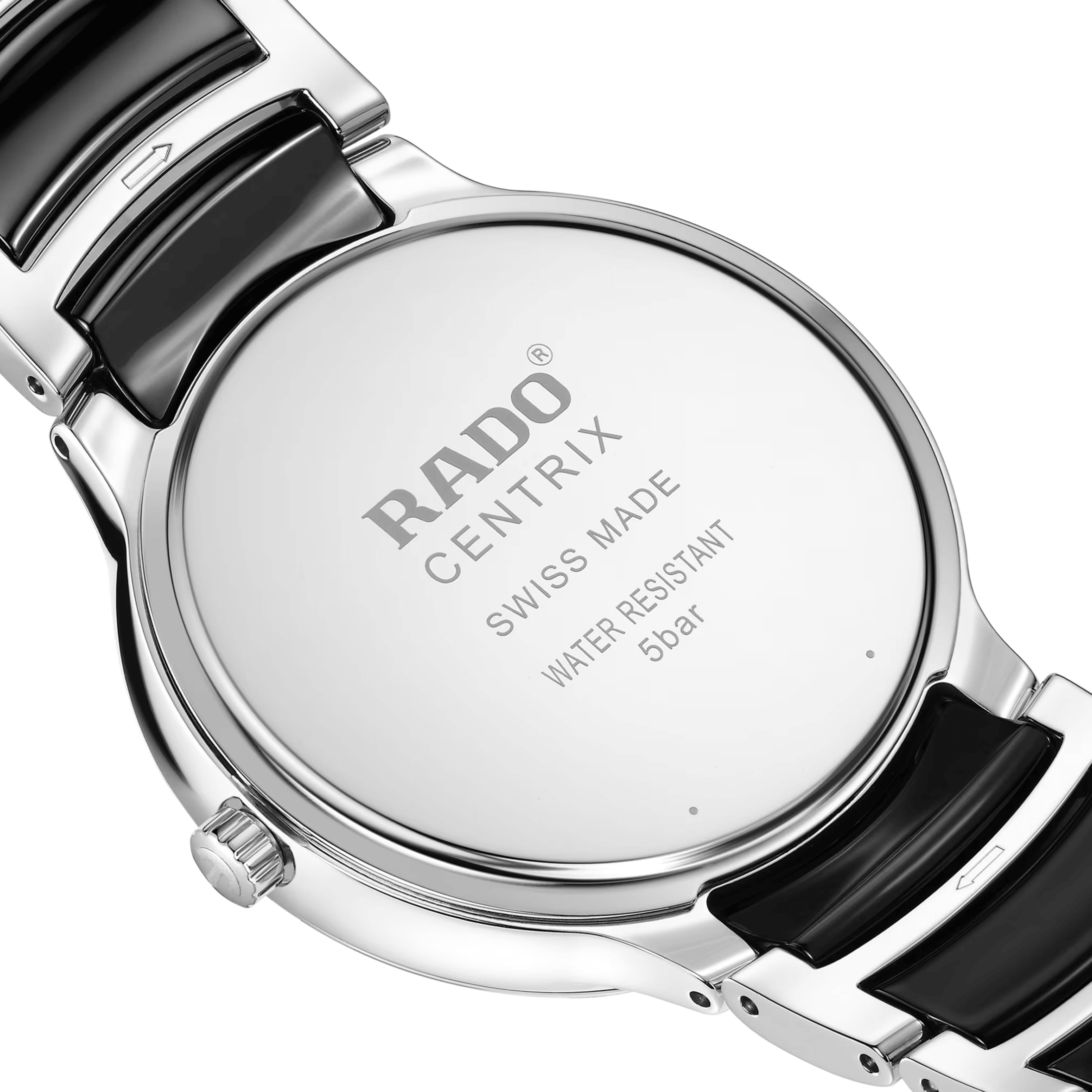 Rado Centrix Diamonds quartz watch diamond index black dial steel and ceramic bracelet 39.5 mm R30021712