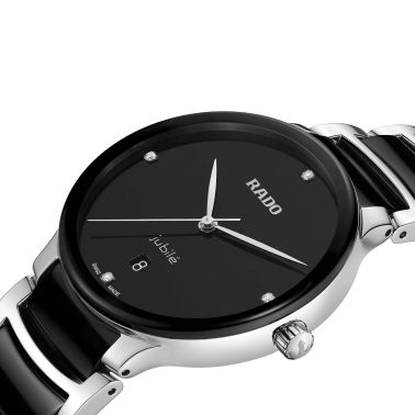 Montre Rado Centrix Diamonds quartz index diamants cadran noir bracelet acier et céramique 39,5 mm R30021712