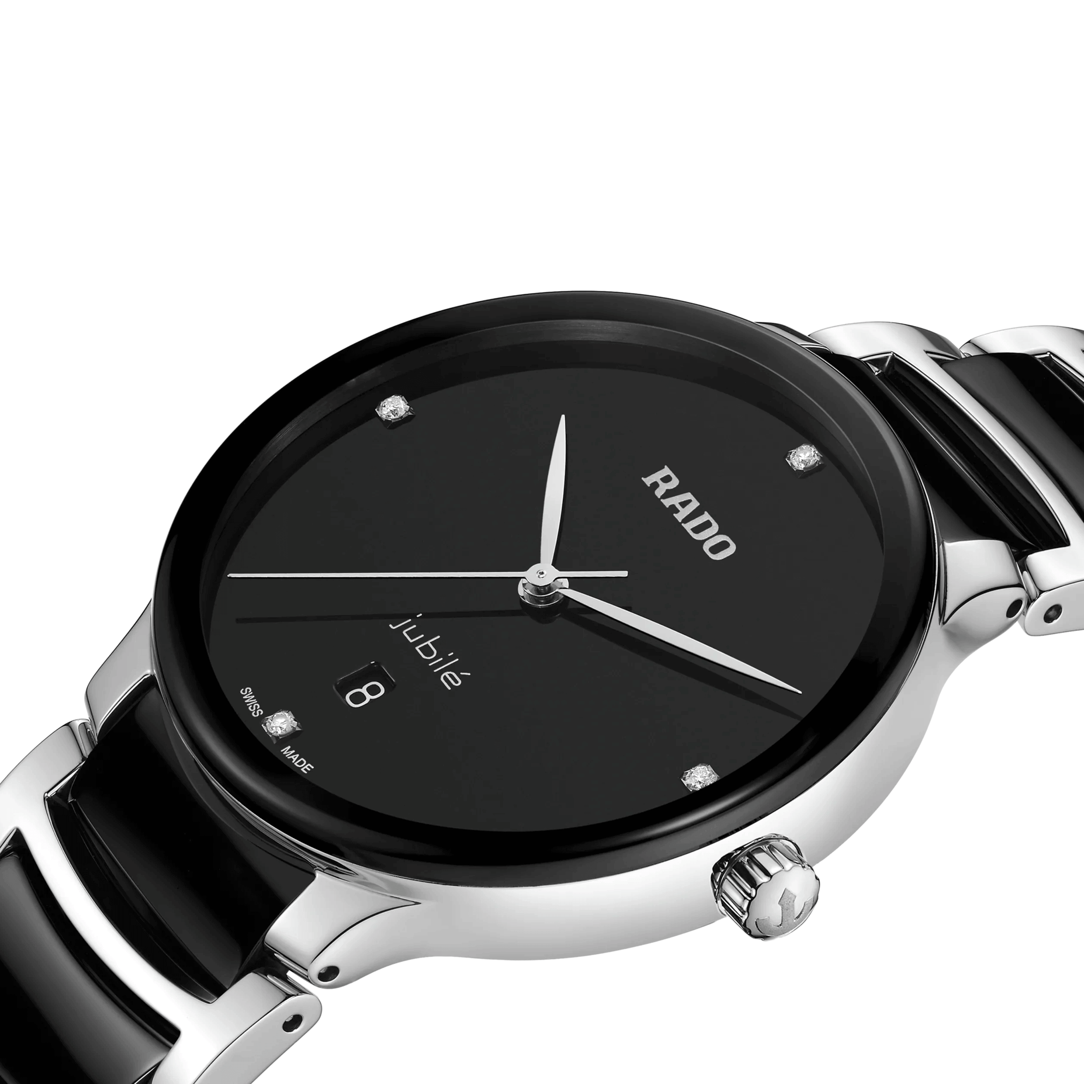 Rado Centrix Diamonds quartz watch diamond index black dial steel and ceramic bracelet 39.5 mm R30021712