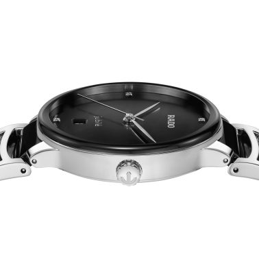 Montre Rado Centrix Diamonds quartz index diamants cadran noir bracelet acier et céramique 39,5 mm R30021712
