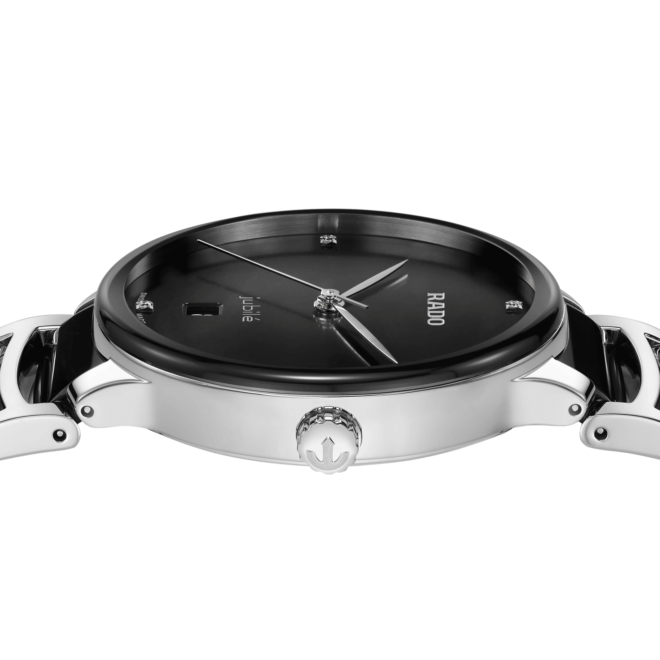 Montre Rado Centrix Diamonds quartz index diamants cadran noir bracelet acier et céramique 39,5 mm R30021712