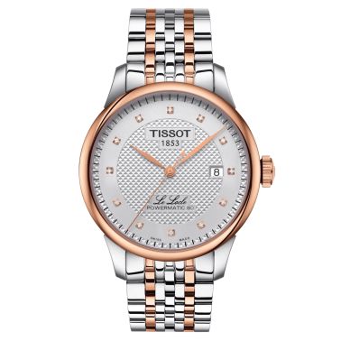 Montre Tissot T-Classic Le Locle Powermatic 80 Silicium bicolore cadran blanc index diamants bracelet acier 39 mm T006.407.22.03