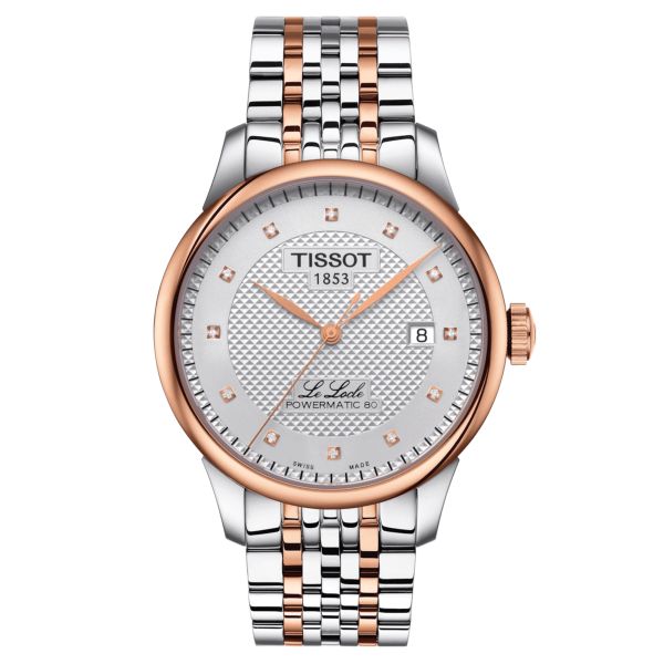 Montre Tissot T-Classic Le Locle Powermatic 80 Silicium bicolore cadran blanc index diamants bracelet acier 39 mm T006.407.22.03