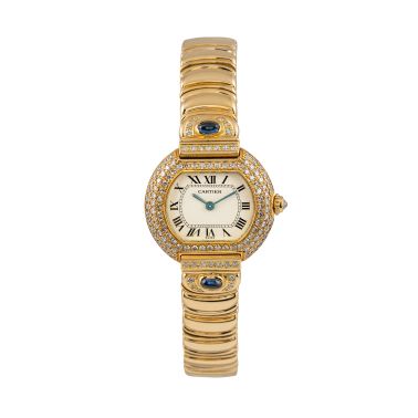 Montre Cartier Ellipse Or Jaune Sertie Diamants quartz 26 mm