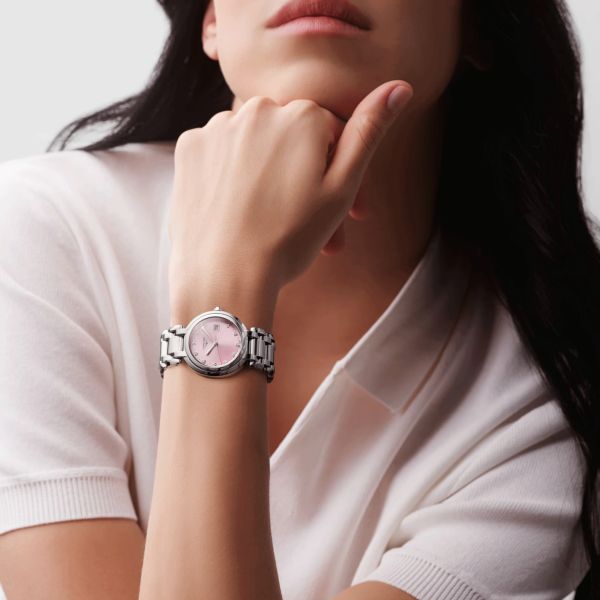 Montre Longines PrimaLuna quartz index diamants cadran rose bracelet acier 30 mm L8.122.4.99.6