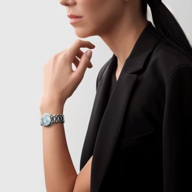 Montre Longines PrimaLuna quartz index diamants cadran bleu bracelet acier 30 mm L8.122.4.90.6