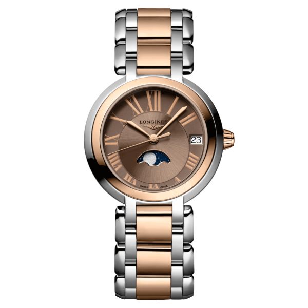 Longines PrimaLuna Rose Gold quartz watch taupe dial steel and rose gold bracelet 30.5 mm