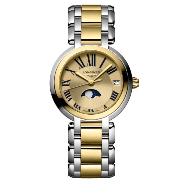 Montre Longines PrimaLuna Or Jaune quartz cadran jaune bracelet acier et or jaune 30,5 mm L8.115.5.31.7