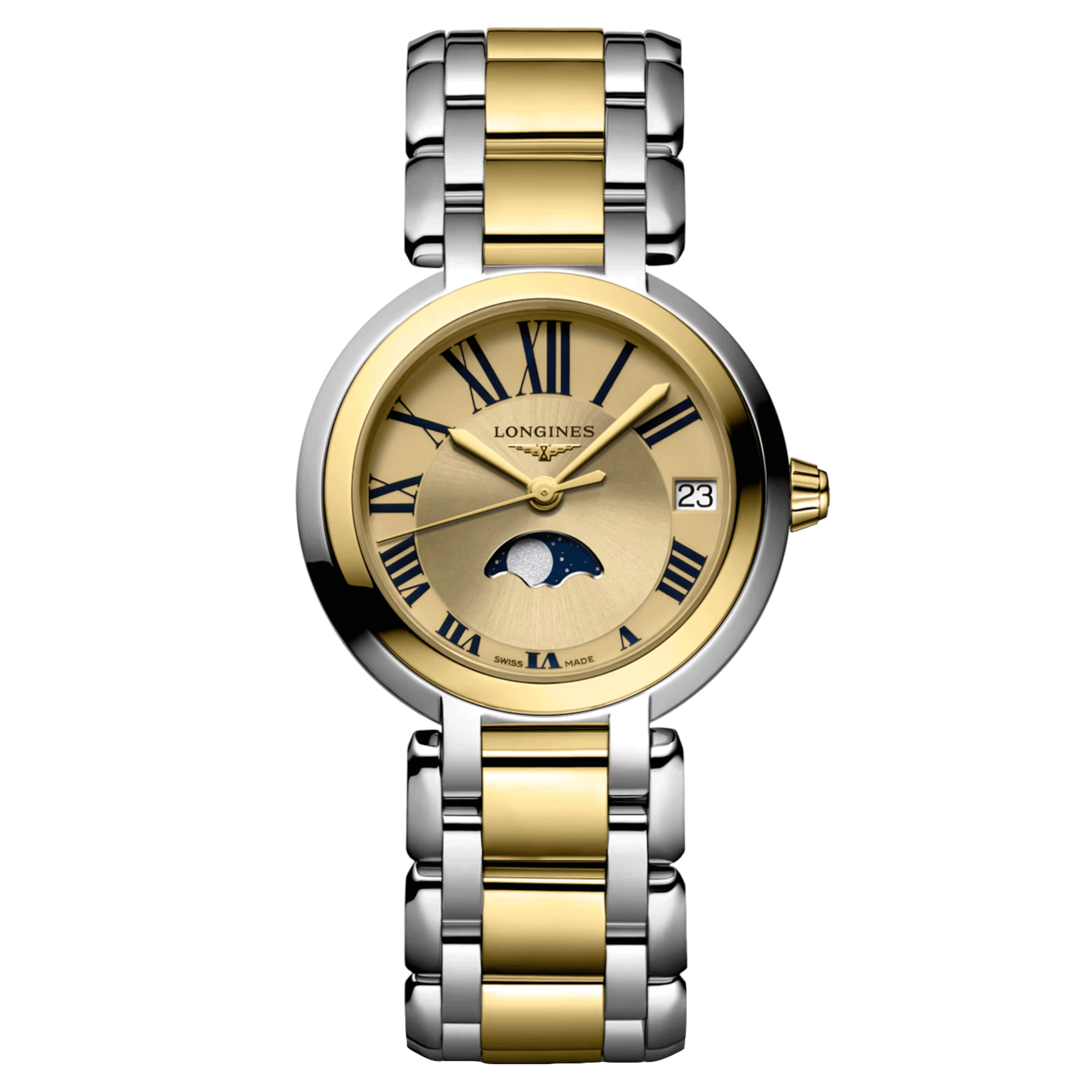 Longines PrimaLuna Yellow Gold quartz watch yellow dial steel and yellow gold bracelet 30,5 mm