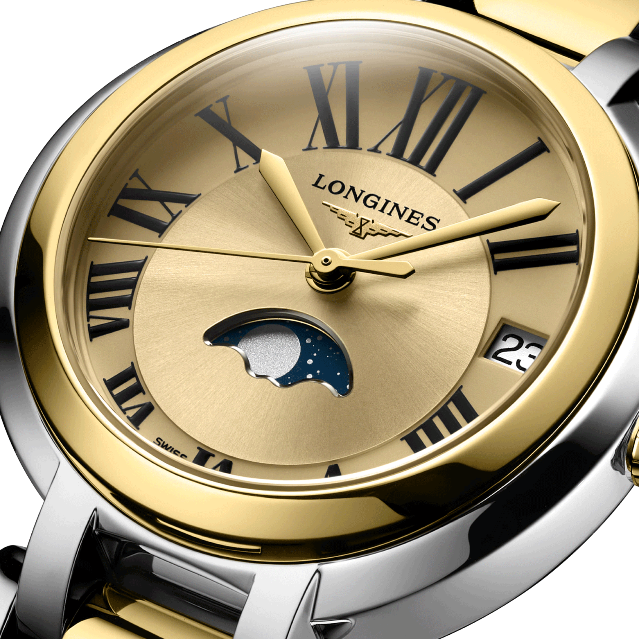 Longines PrimaLuna Yellow Gold quartz watch yellow dial steel and yellow gold bracelet 30,5 mm