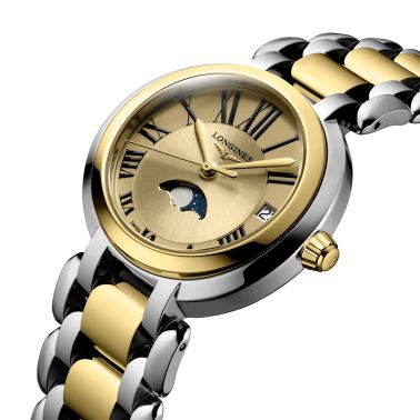 Longines PrimaLuna Yellow Gold quartz watch yellow dial steel and yellow gold bracelet 30,5 mm